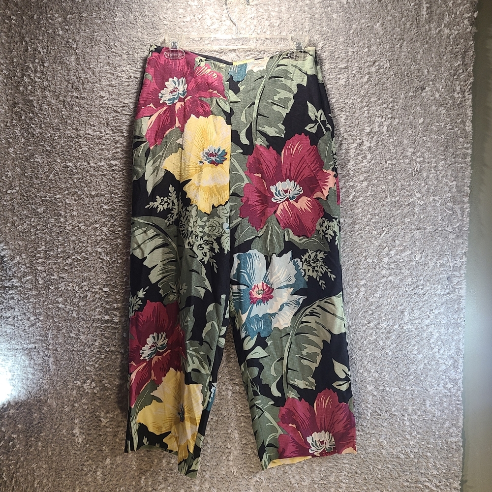 Tommy Bahama Women's Hawaiian 100% Silk Capri Pants Side Zip Sz 4